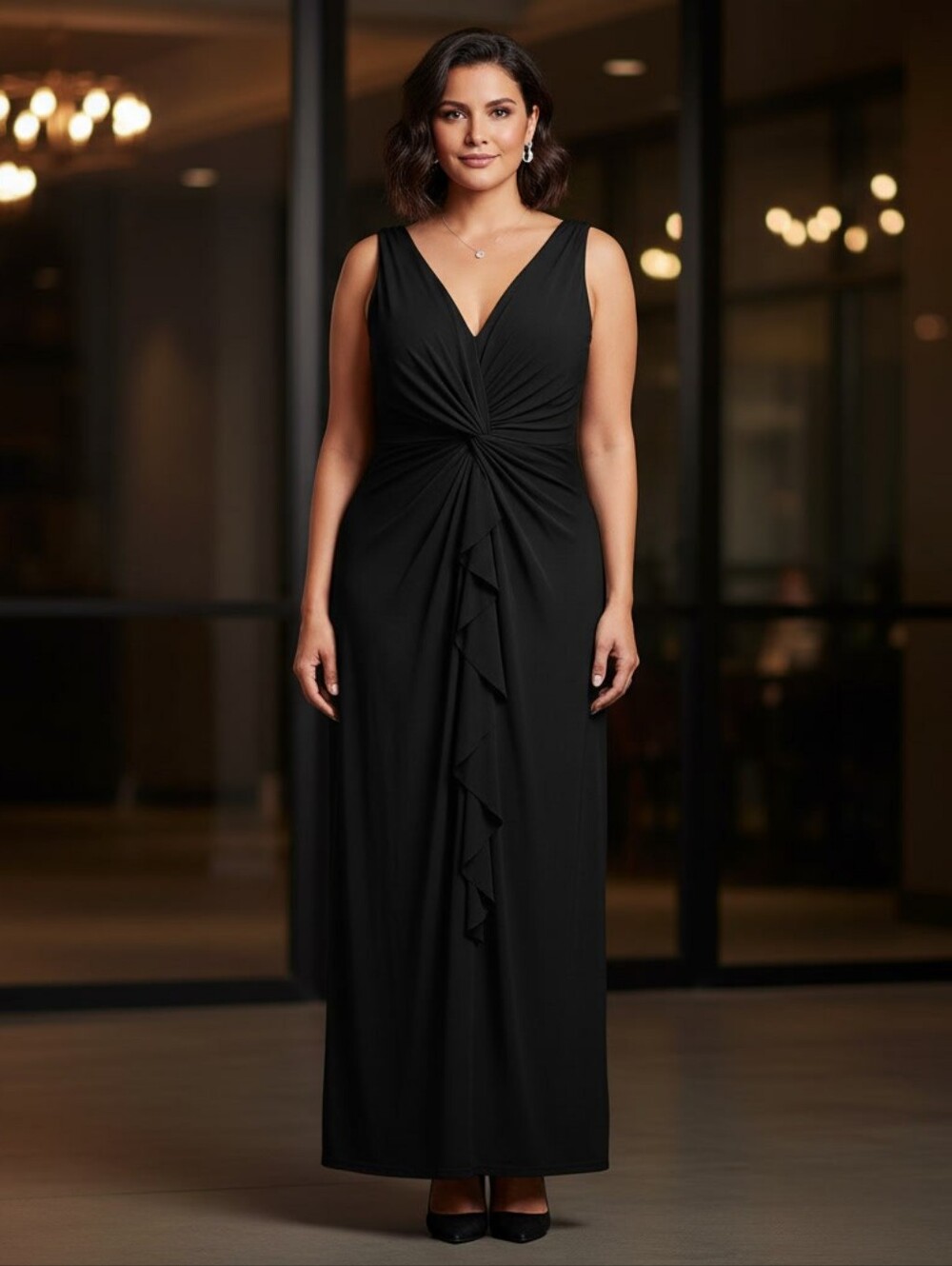 Lauren Ralph Lauren Black Gown Sleeveless Draped Twist Front Dress Size 22W Maxi